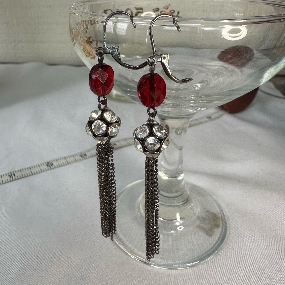 Chainmail vibe dangle earrings with rhinestone orb